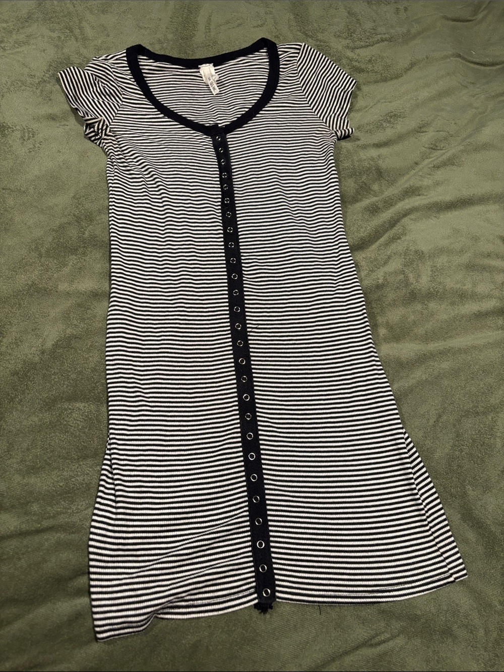 Striped Black and White Short Sleeve Button-Front Dress